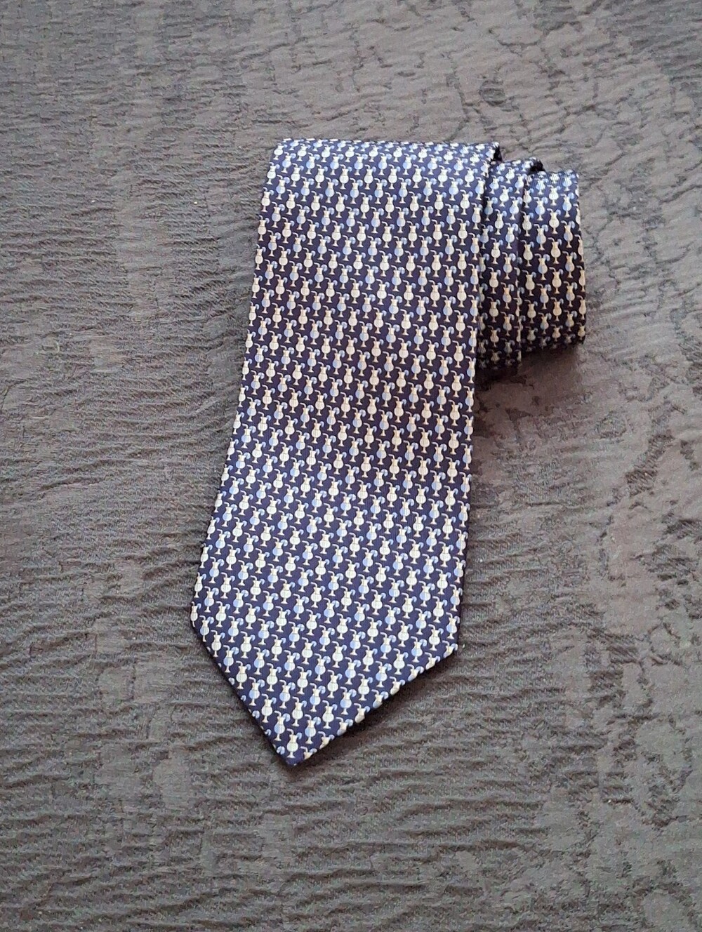 Classic Navy Patterned Men's Tie - Navy and White